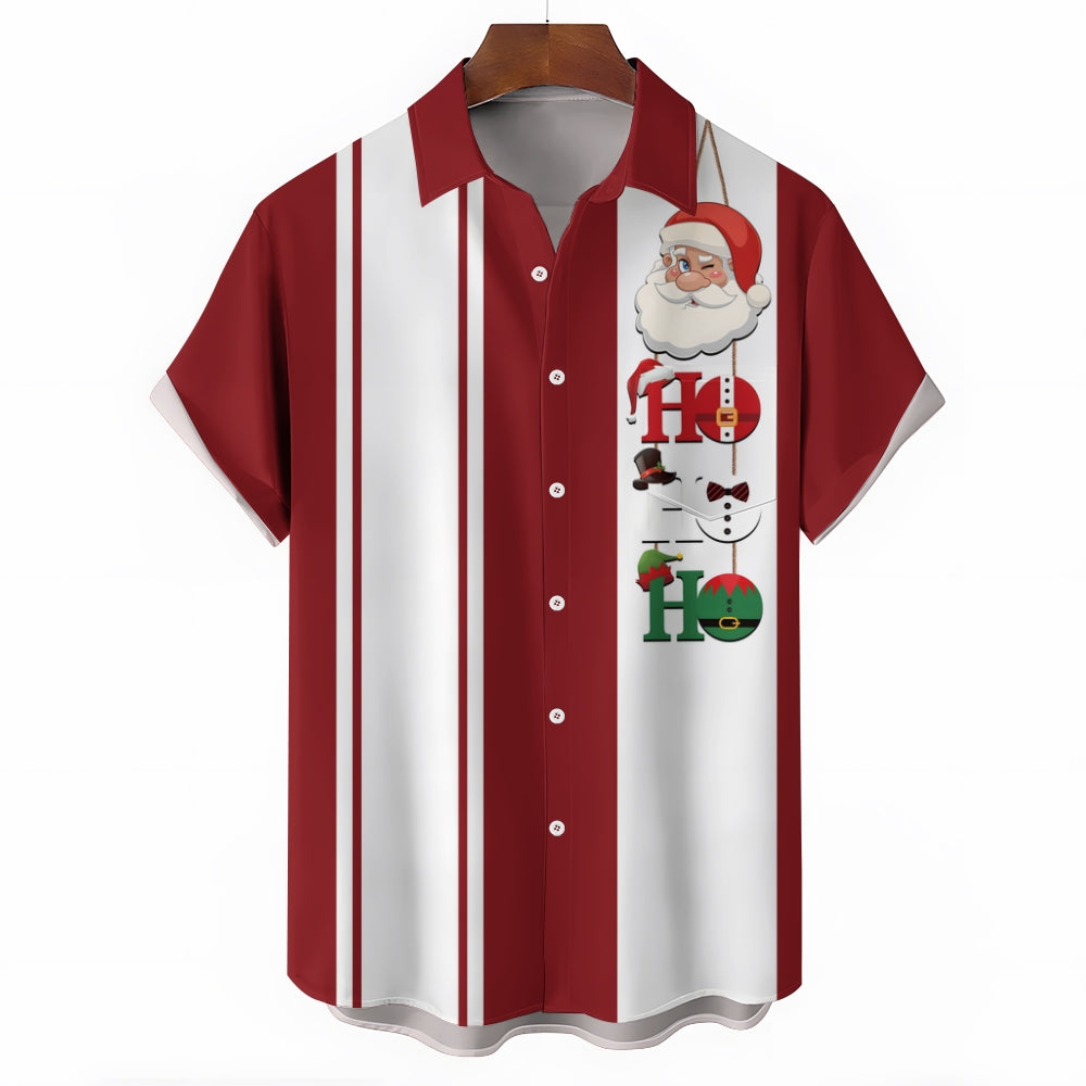 Santa and Elf Striped Casual Short Sleeve Shirt 2409006764