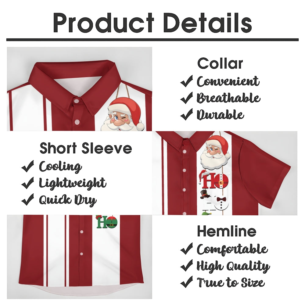 Santa and Elf Striped Casual Short Sleeve Shirt 2409006764