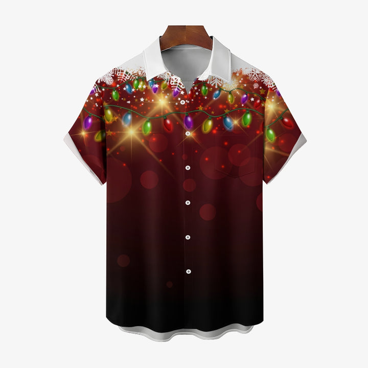 Christmas Lights PrintMen's Pocket Short Sleeve Shirts 2409006774