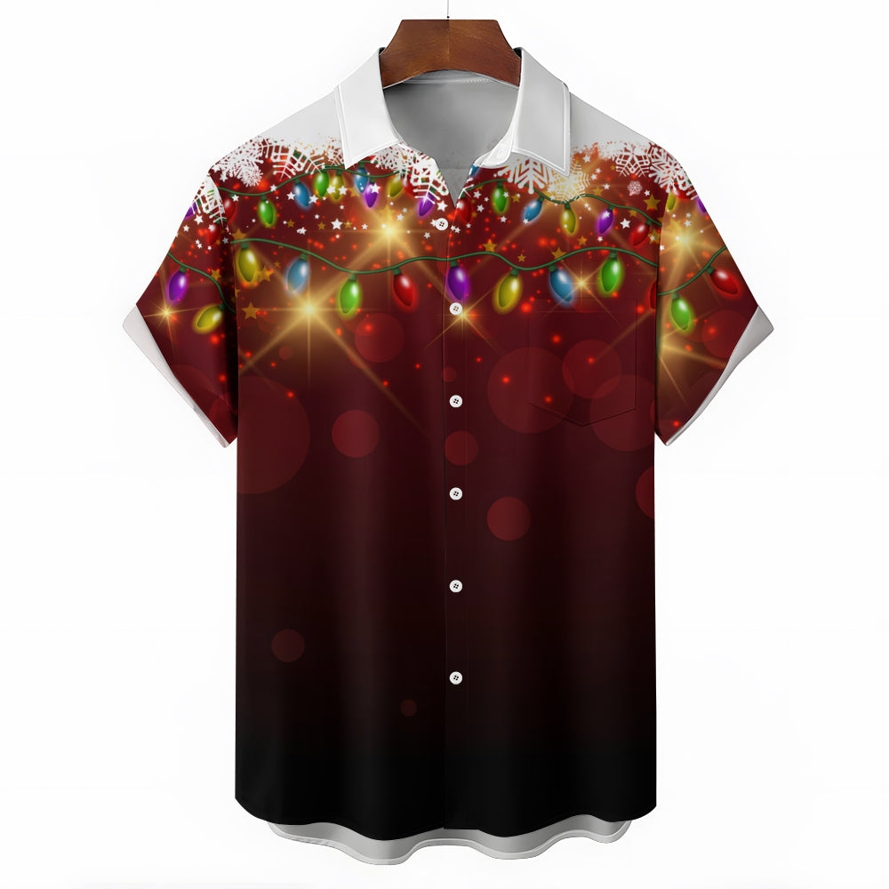 Christmas Lights PrintMen's Pocket Short Sleeve Shirts 2409006774