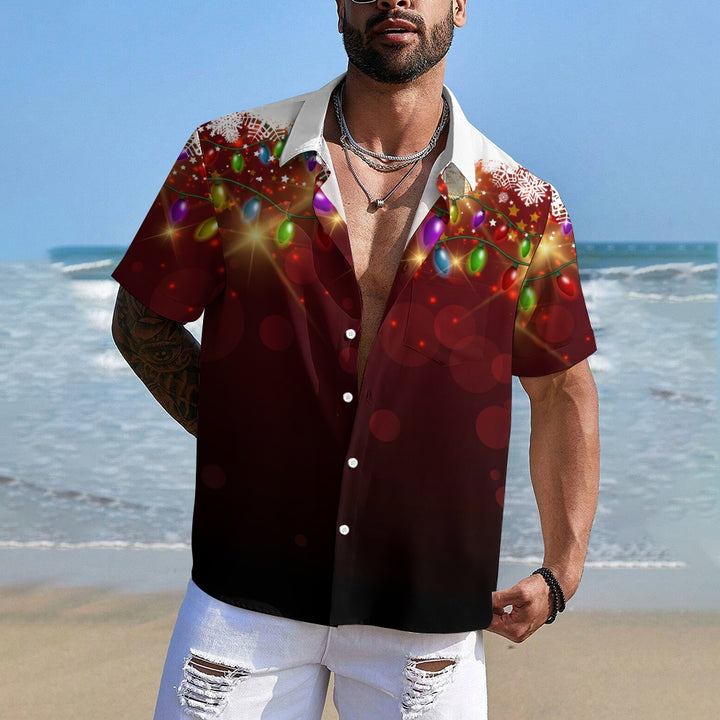 Christmas Lights PrintMen's Pocket Short Sleeve Shirts 2409006774