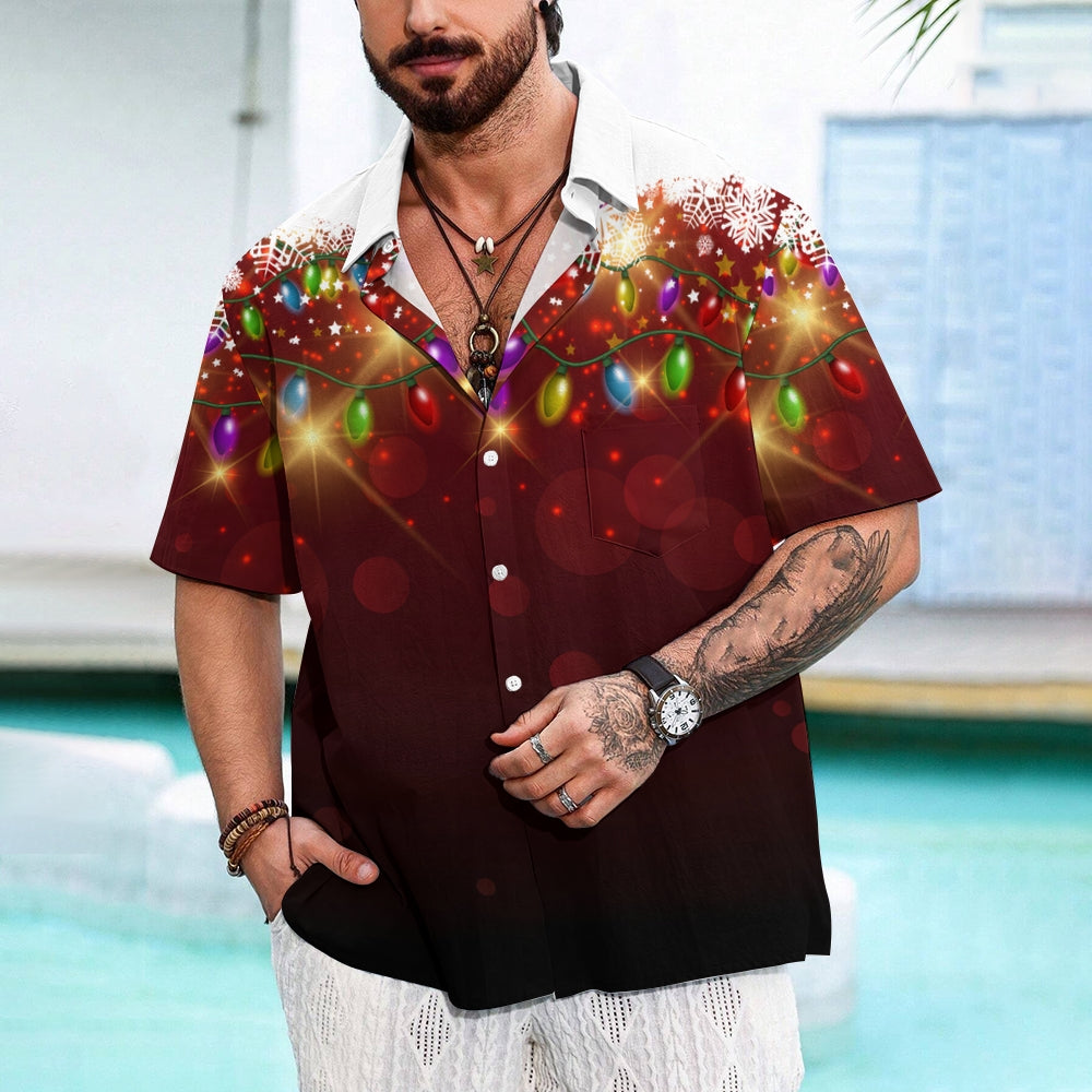 Christmas Lights PrintMen's Pocket Short Sleeve Shirts 2409006774