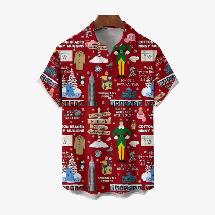 Christmas Casual Chest Pocket Short Sleeved Shirt 2310000067