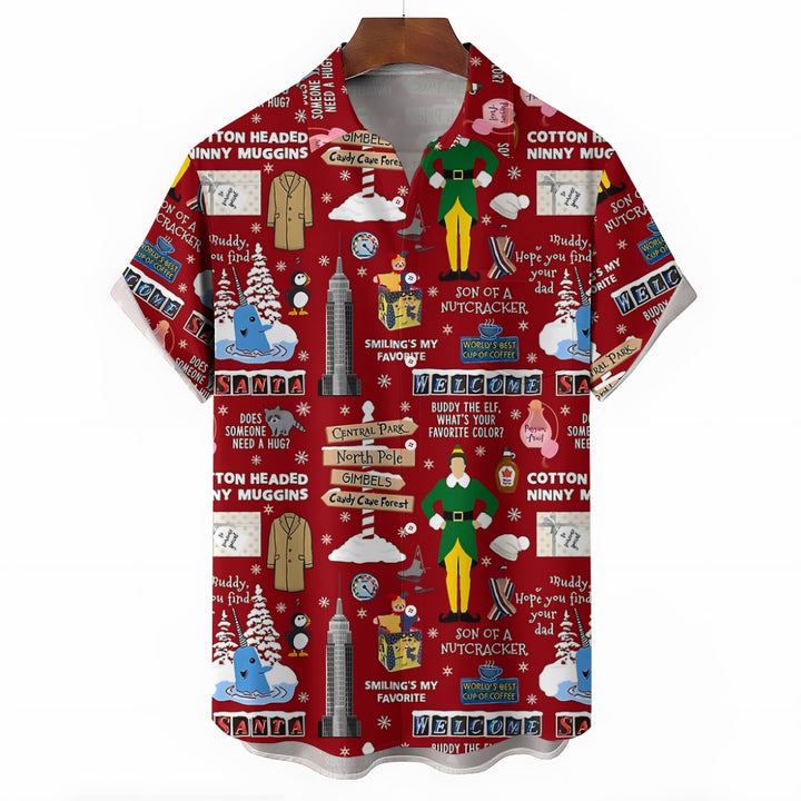 Christmas Casual Chest Pocket Short Sleeved Shirt 2310000067