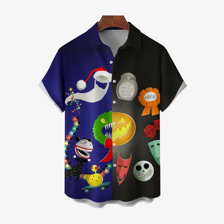 Halloween&Christmas Printing Short Sleeve Shirt 2409006828