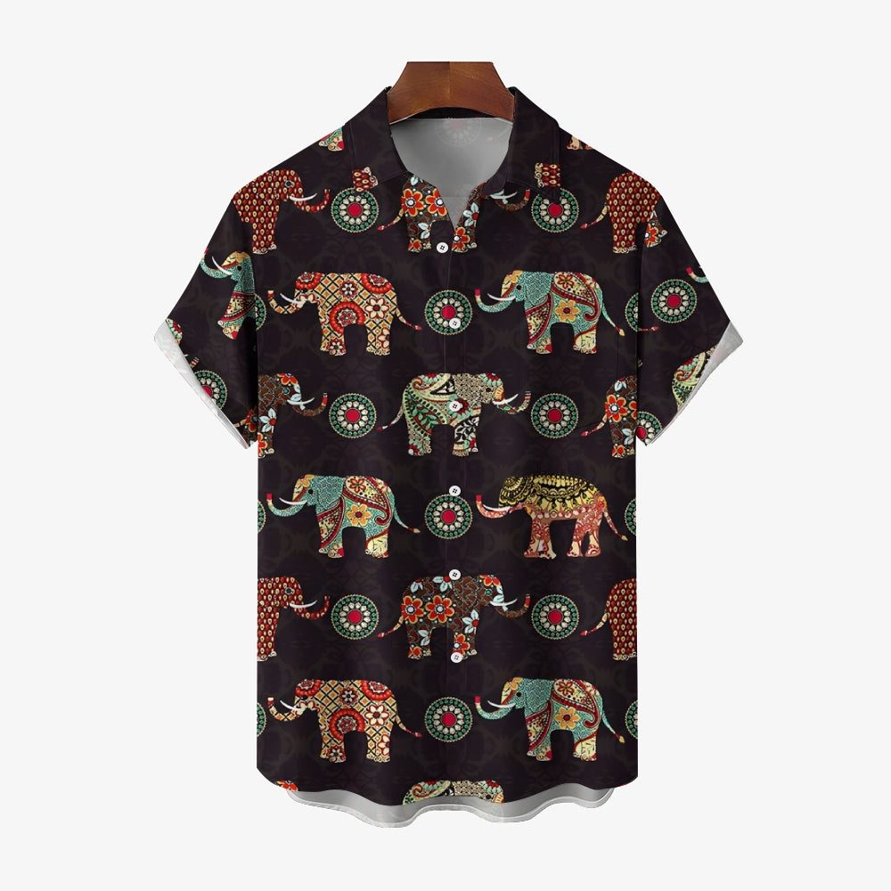 Men's Elephant Art Print Casual Short Sleeve Shirt 2404000290