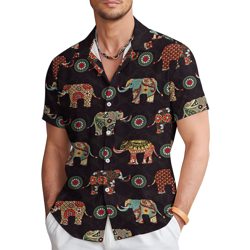 Men's Elephant Art Print Casual Short Sleeve Shirt 2404000290