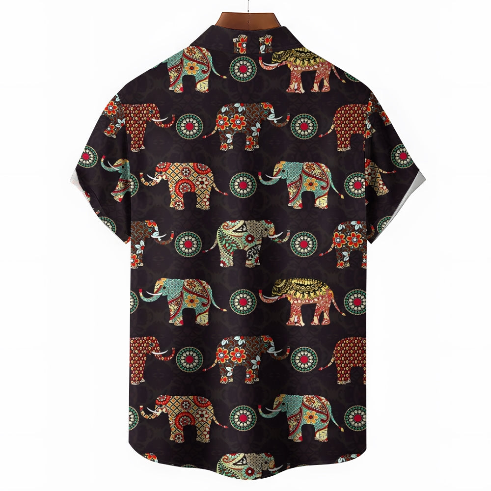 Men's Elephant Art Print Casual Short Sleeve Shirt 2404000290