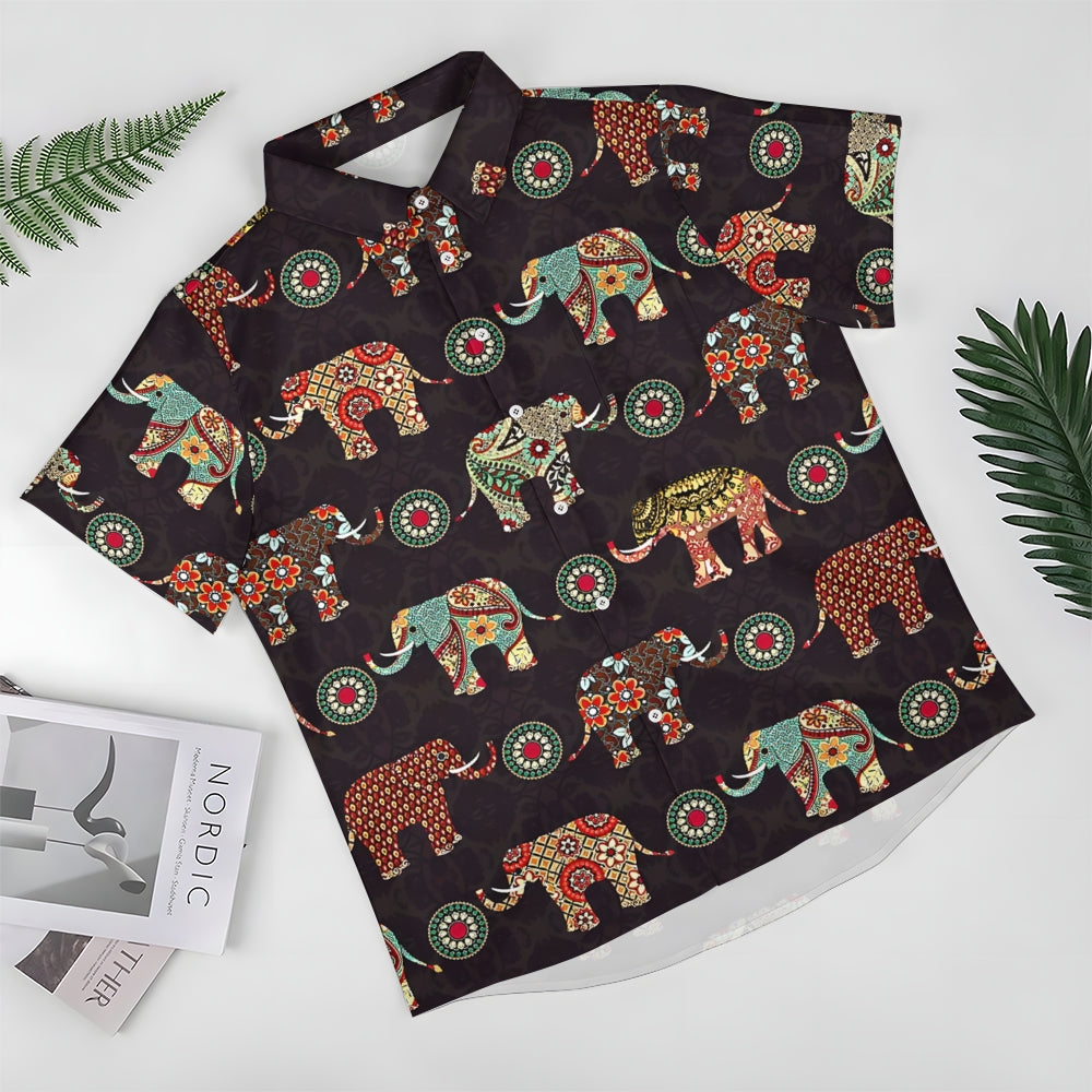 Men's Elephant Art Print Casual Short Sleeve Shirt 2404000290