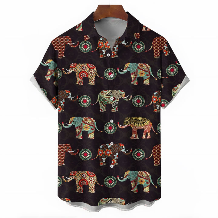 Men's Elephant Art Print Casual Short Sleeve Shirt 2404000290