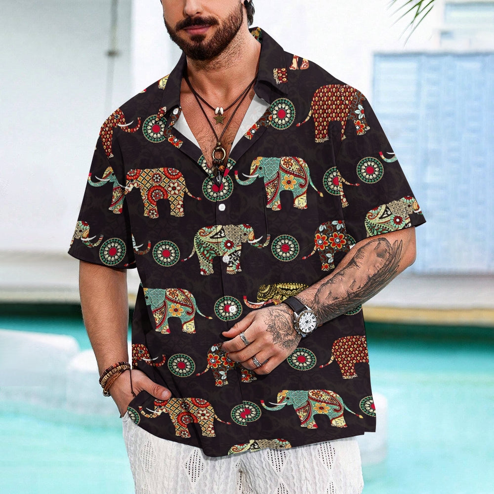 Men's Elephant Art Print Casual Short Sleeve Shirt 2404000290