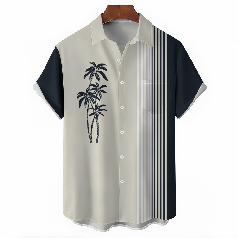 Men's Casual Hawaiian Coconut Stripe Print Short Sleeve Shirt 2409007329