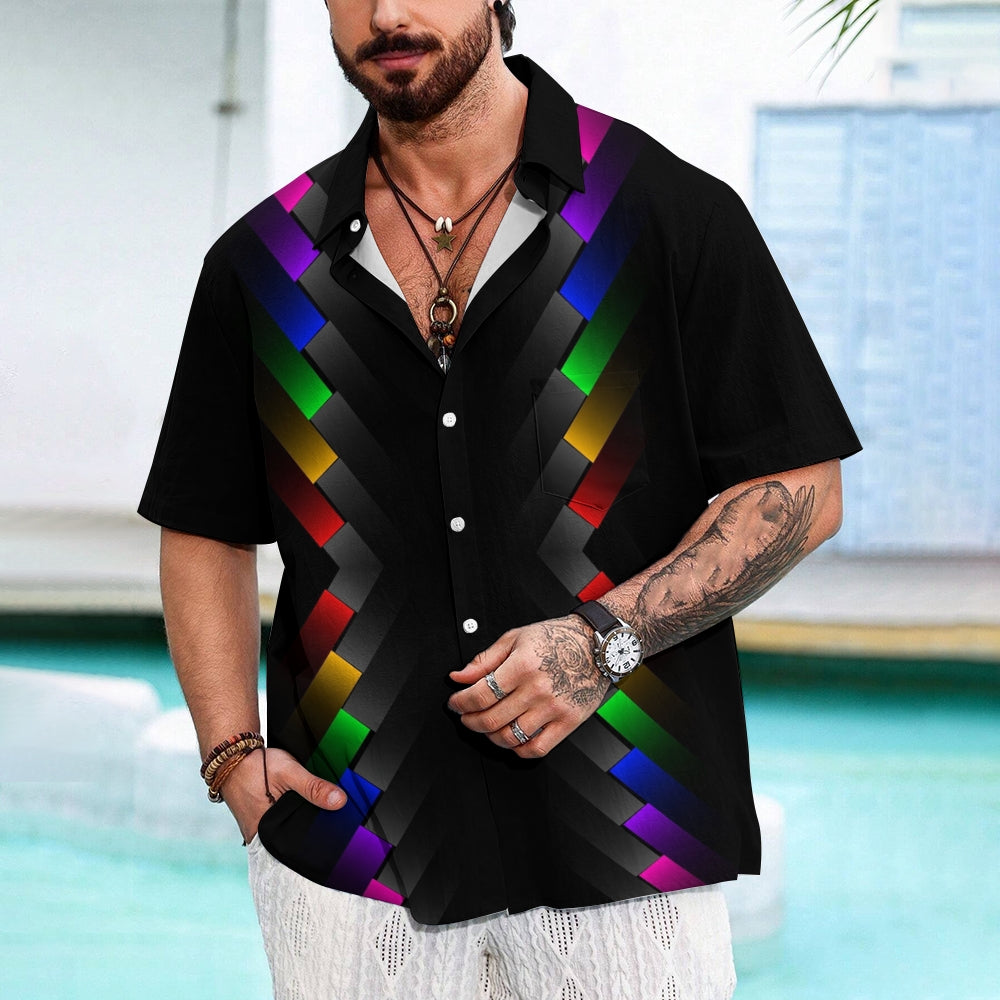 Men's Geometric Print Short Sleeve Shirts 2409007339