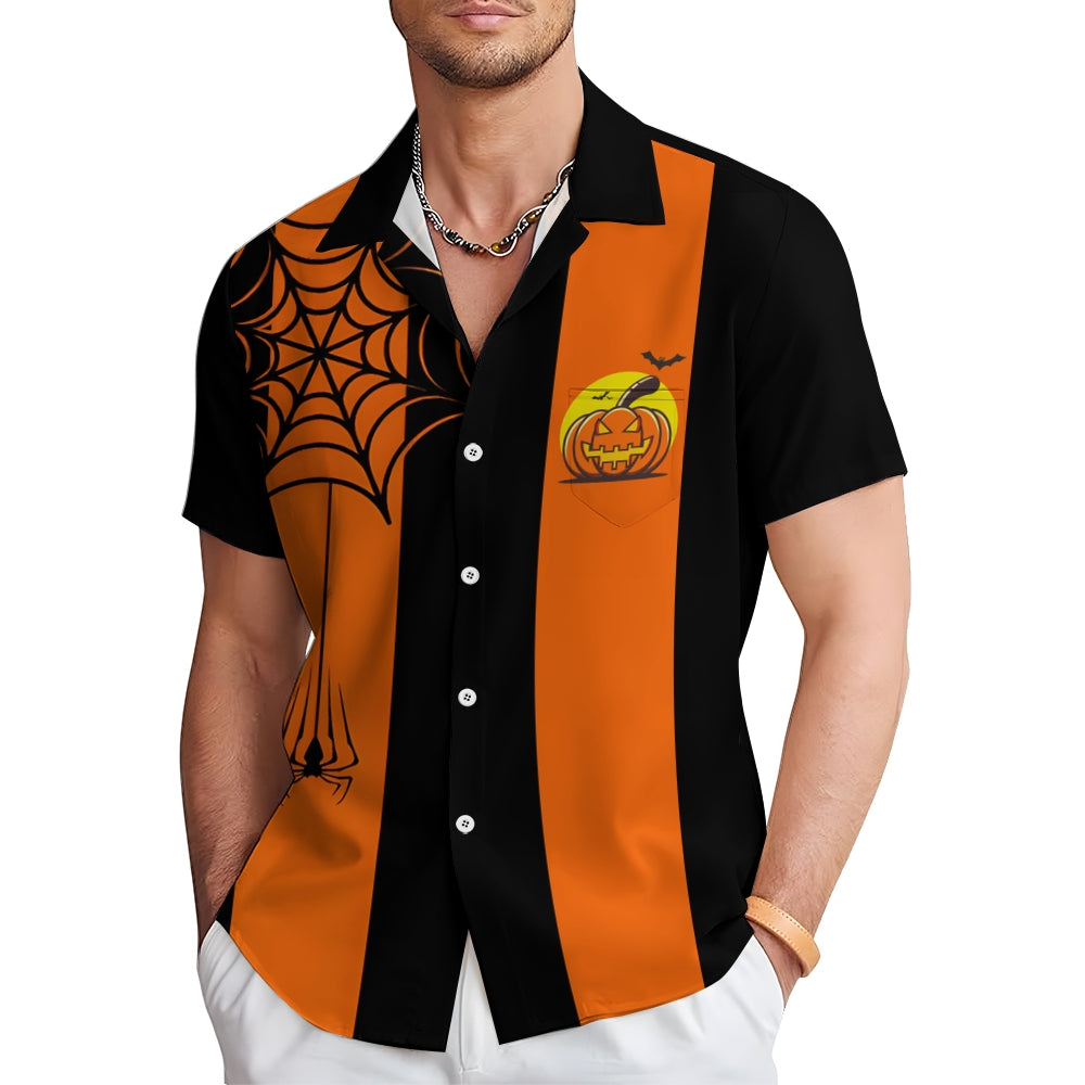 Halloween Spider Web Casual Short Sleeve Shirt 2409007385