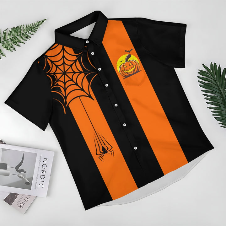 Halloween Spider Web Casual Short Sleeve Shirt 2409007385