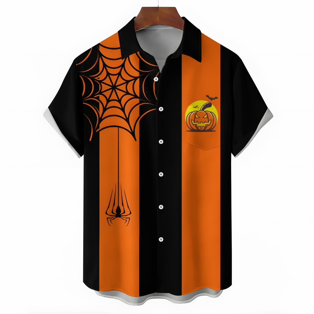 Halloween Spider Web Casual Short Sleeve Shirt 2409007385