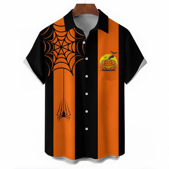 Halloween Spider Web Casual Short Sleeve Shirt 2409007385