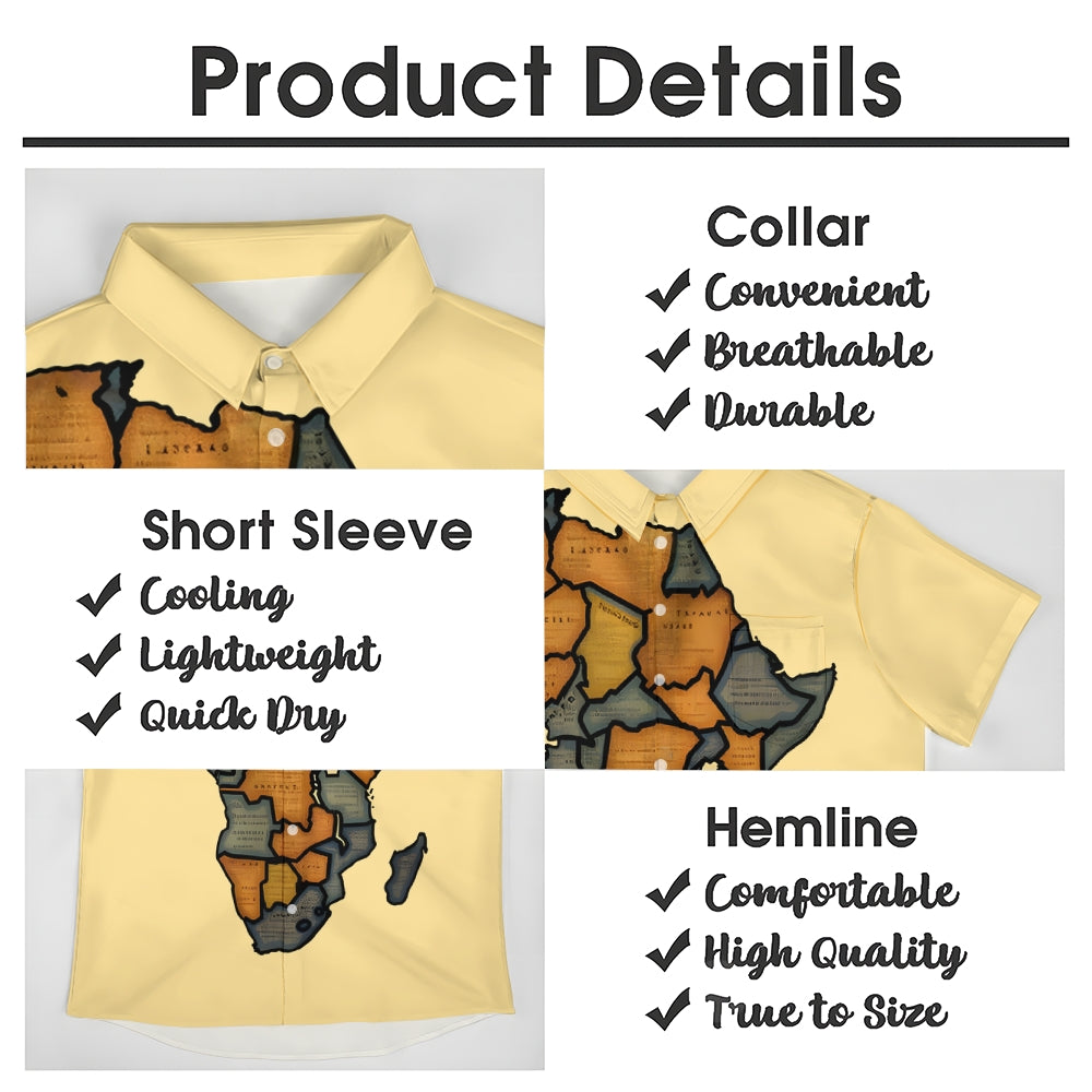 Men's Vintage Woodcut Africa Map Art Linen Blend Shirt 2409007401