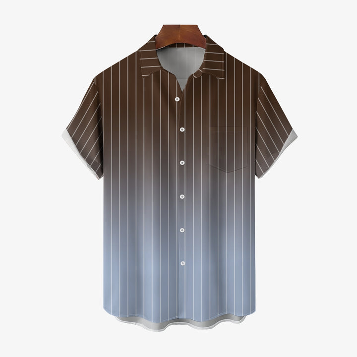 Men's Gradient Stripes Casual Short Sleeve Shirt 2403000817