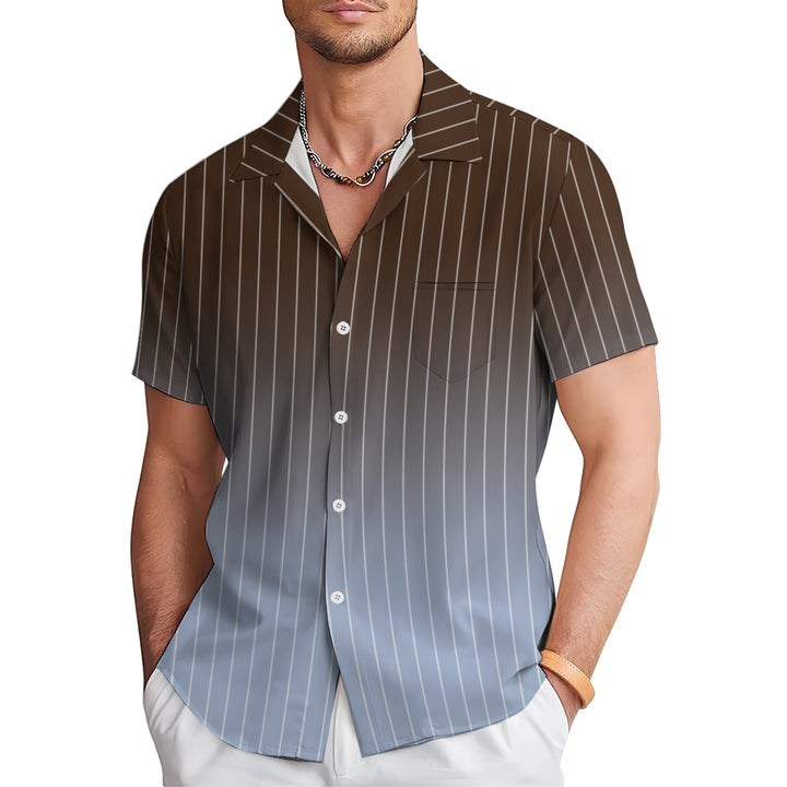 Men's Gradient Stripes Casual Short Sleeve Shirt 2403000817