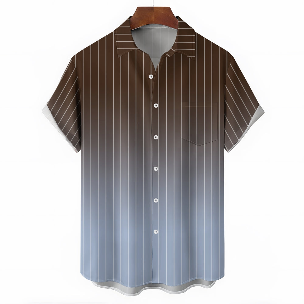 Men's Gradient Stripes Casual Short Sleeve Shirt 2403000817