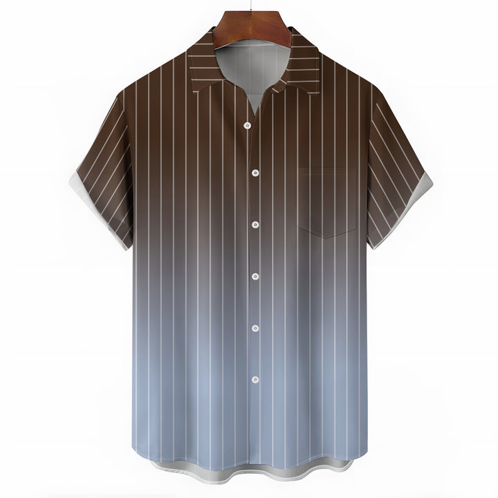 Men's Gradient Stripes Casual Short Sleeve Shirt 2403000817