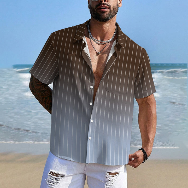 Men's Gradient Stripes Casual Short Sleeve Shirt 2403000817