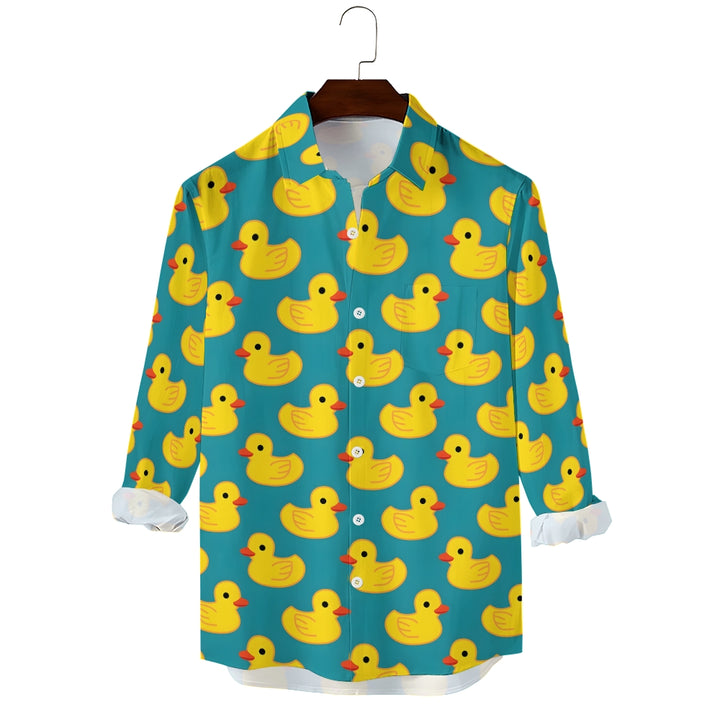 Men's Casual Little Yellow Duck Printed Long Sleeve Shirt 2312000205