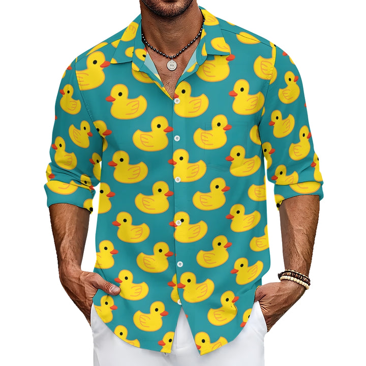 Men's Casual Little Yellow Duck Printed Long Sleeve Shirt 2312000205