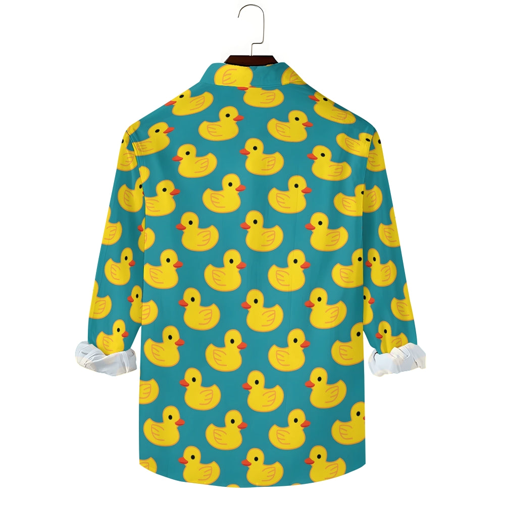 Men's Casual Little Yellow Duck Printed Long Sleeve Shirt 2312000205