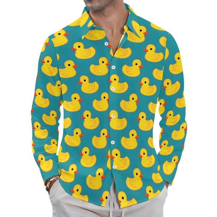 Men's Casual Little Yellow Duck Printed Long Sleeve Shirt 2312000205