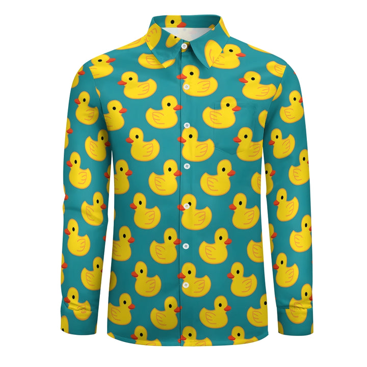 Men's Casual Little Yellow Duck Printed Long Sleeve Shirt 2312000205