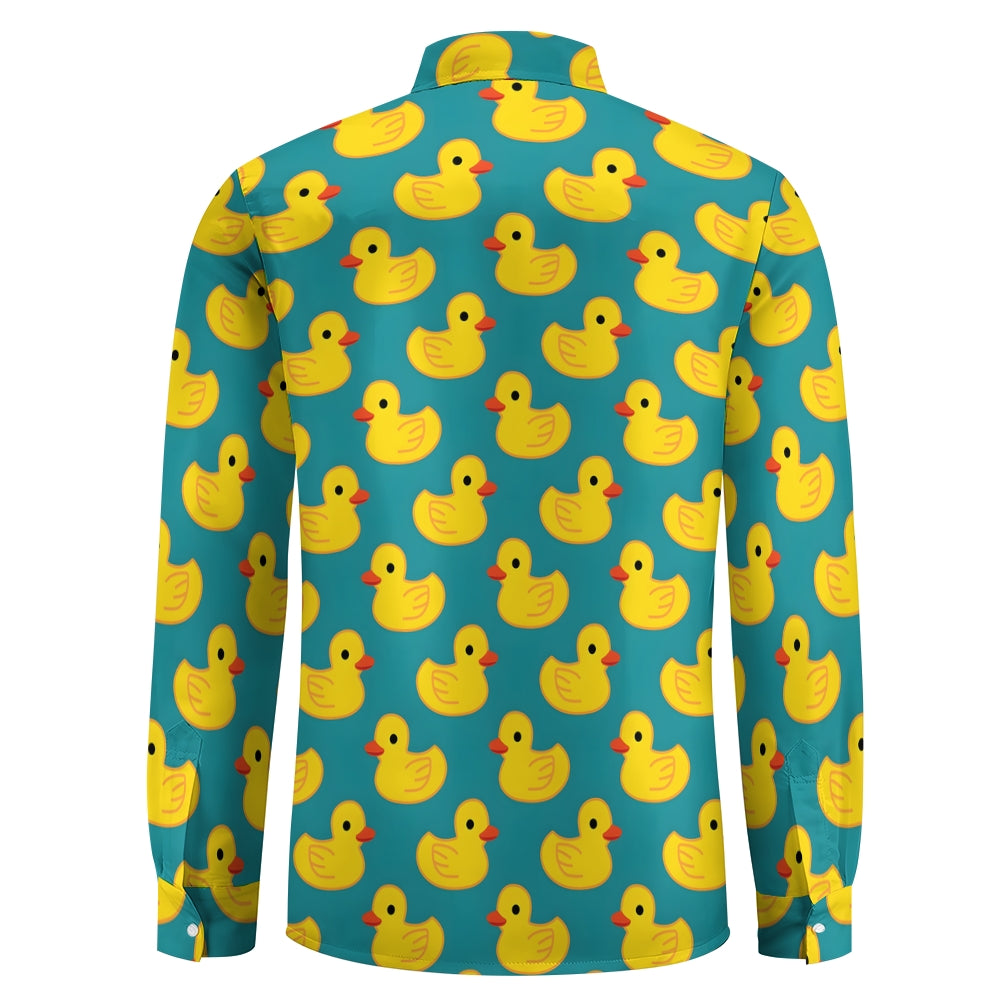 Men's Casual Little Yellow Duck Printed Long Sleeve Shirt 2312000205