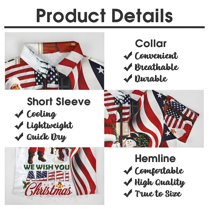 Christmas Themed Casual Printed Chest Pocket Short Sleeved Shirt 2309000567