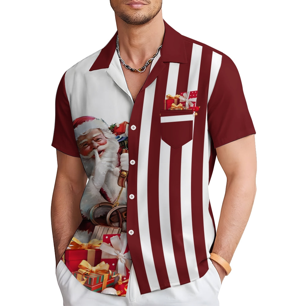 Christmas Stripes Casual Shirt Short-Sleeved Shirt 2409007433