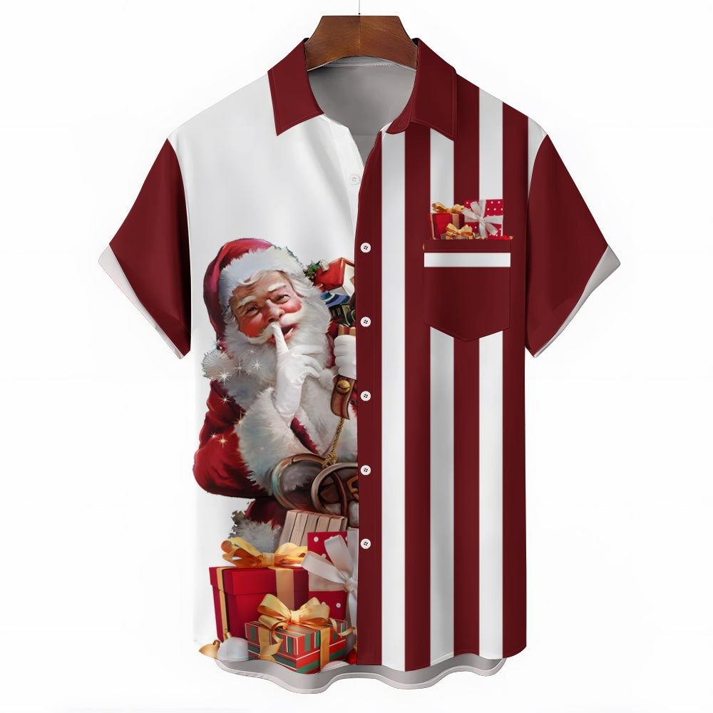 Christmas Stripes Casual Shirt Short-Sleeved Shirt 2409007433