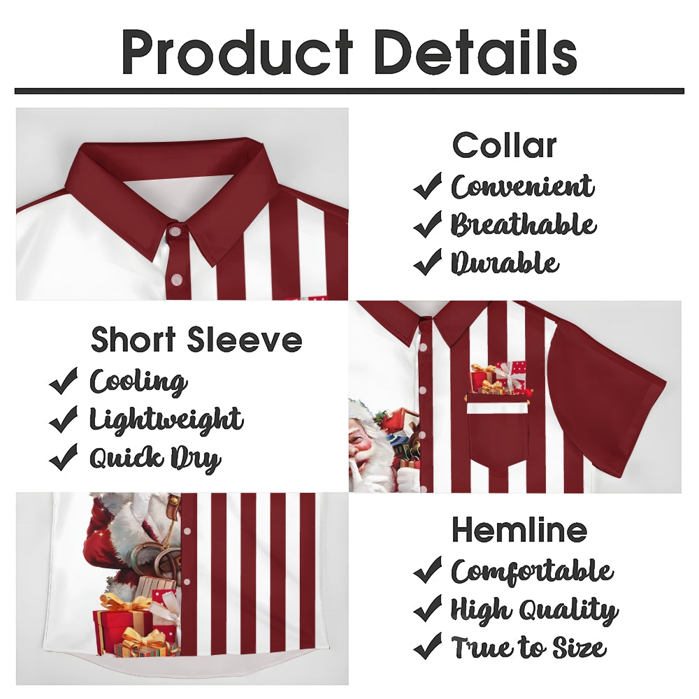 Christmas Stripes Casual Shirt Short-Sleeved Shirt 2409007433