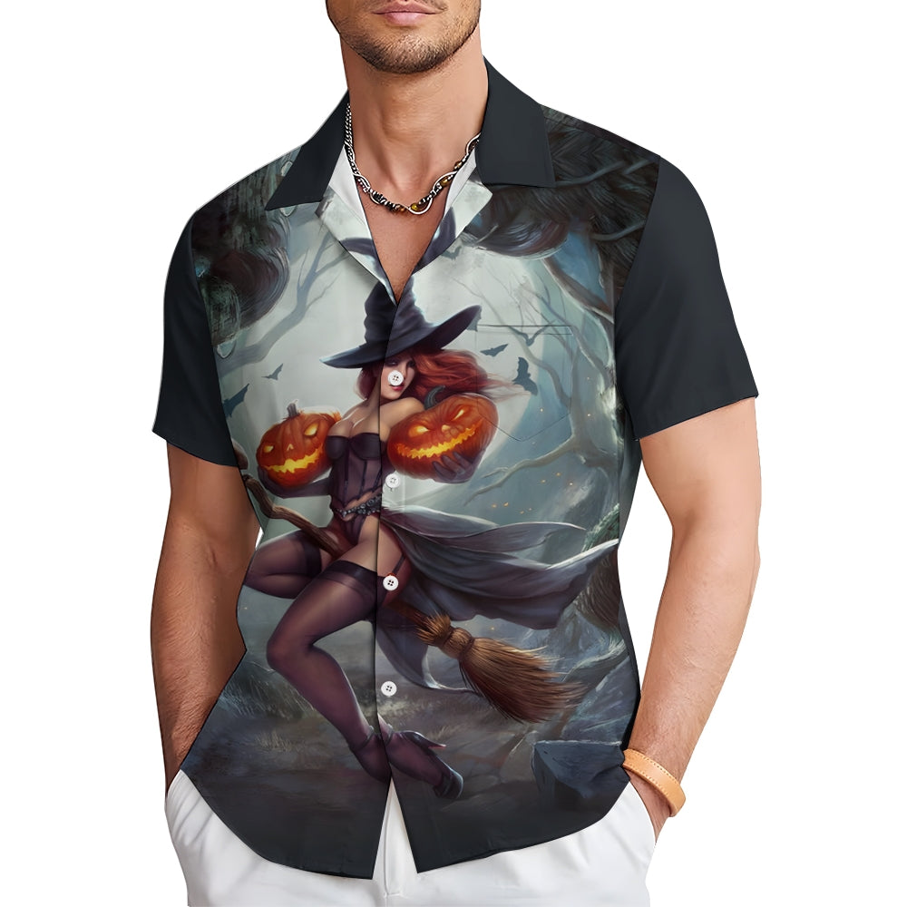 Halloween print button short-sleeved shirt 2409007435