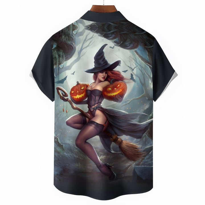 Halloween print button short-sleeved shirt 2409007435