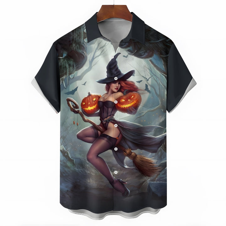 Halloween print button short-sleeved shirt 2409007435