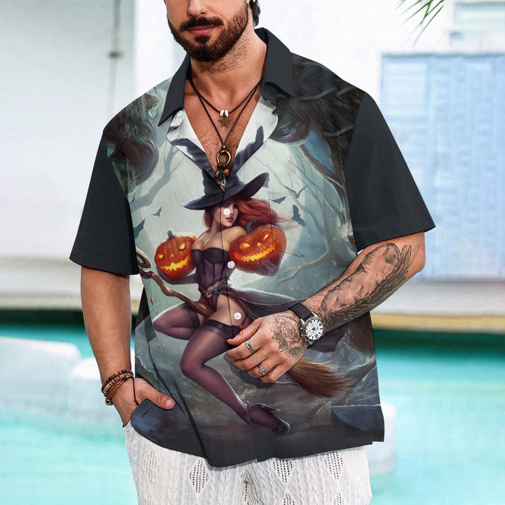 Halloween print button short-sleeved shirt 2409007435