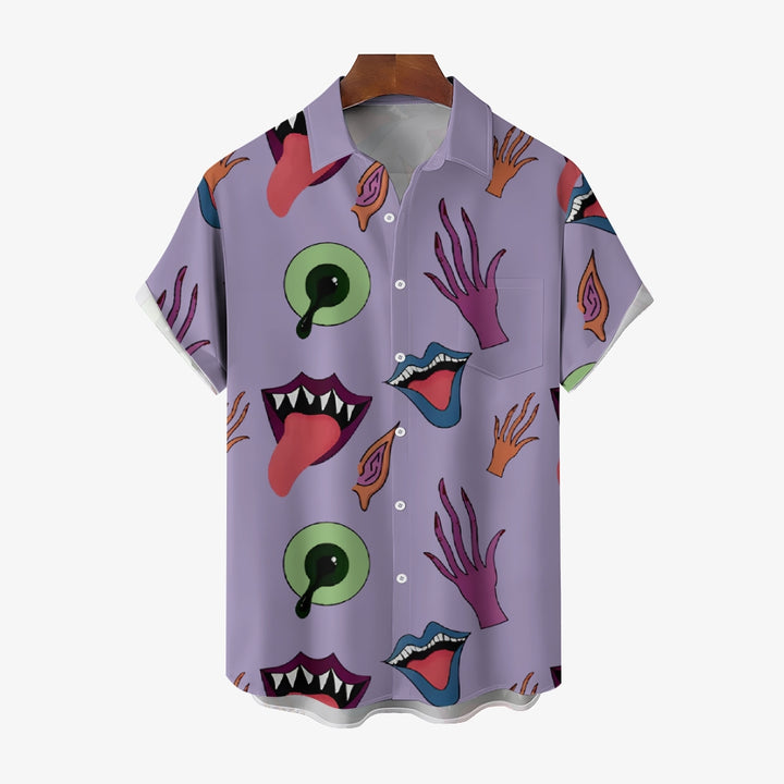 Men's Tongue Illustration Button-Up Shirt 2409007440