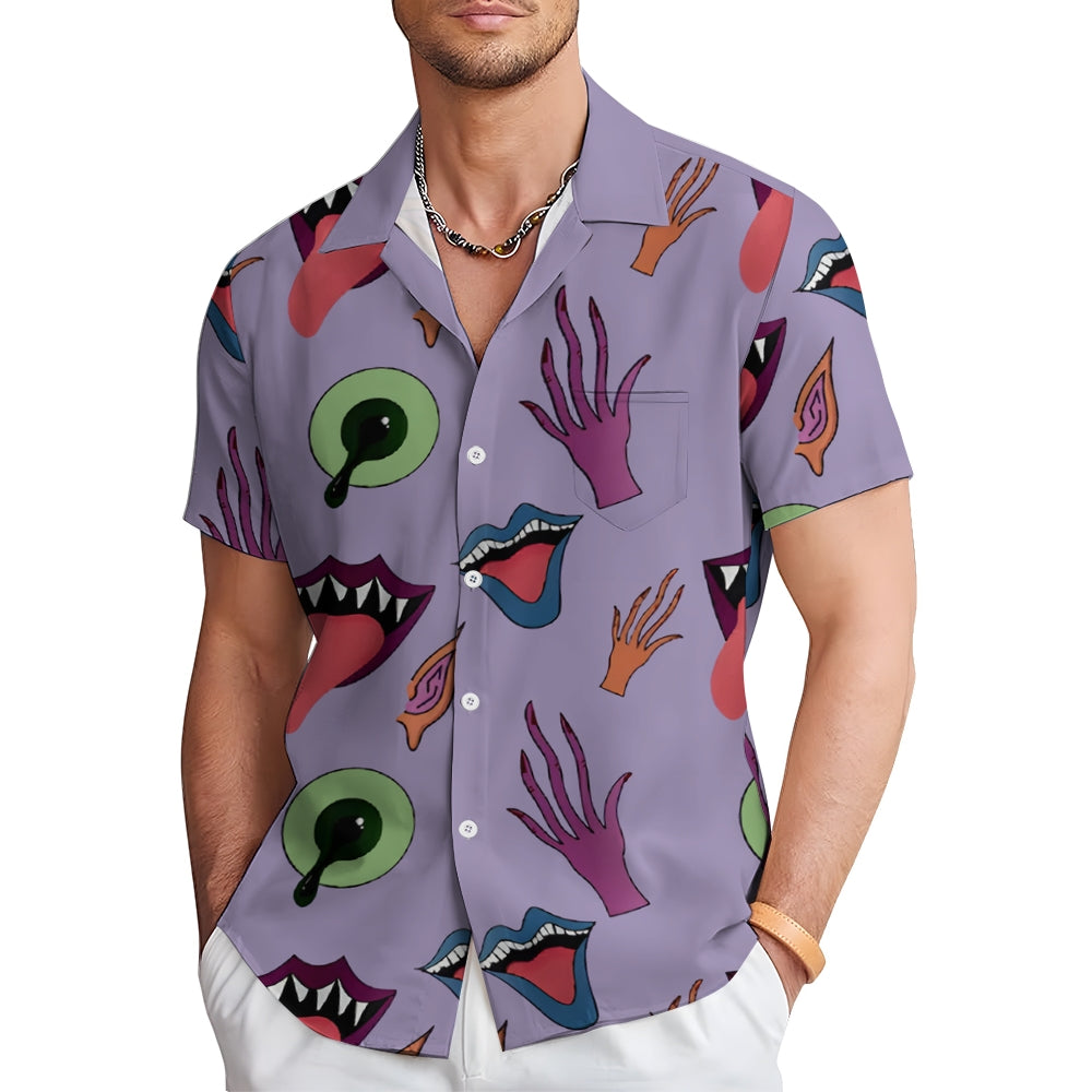 Men's Tongue Illustration Button-Up Shirt 2409007440