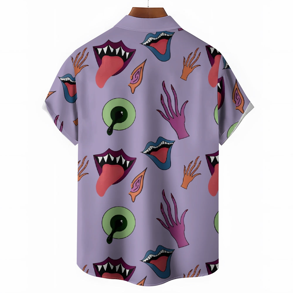 Men's Tongue Illustration Button-Up Shirt 2409007440