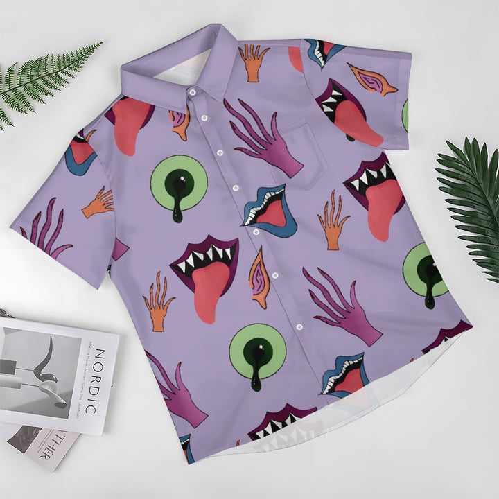 Men's Tongue Illustration Button-Up Shirt 2409007440