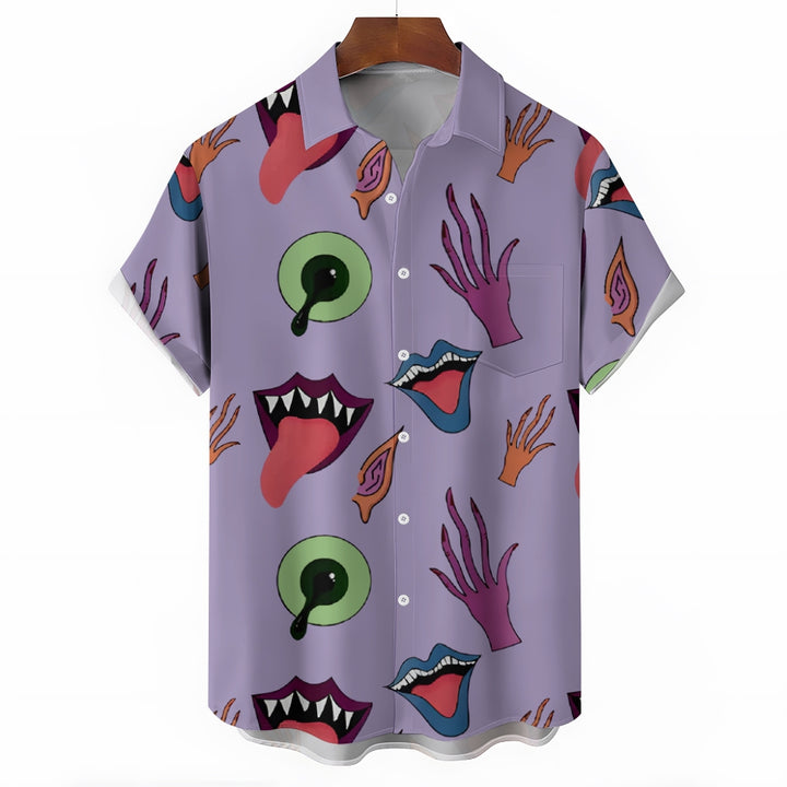 Men's Tongue Illustration Button-Up Shirt 2409007440