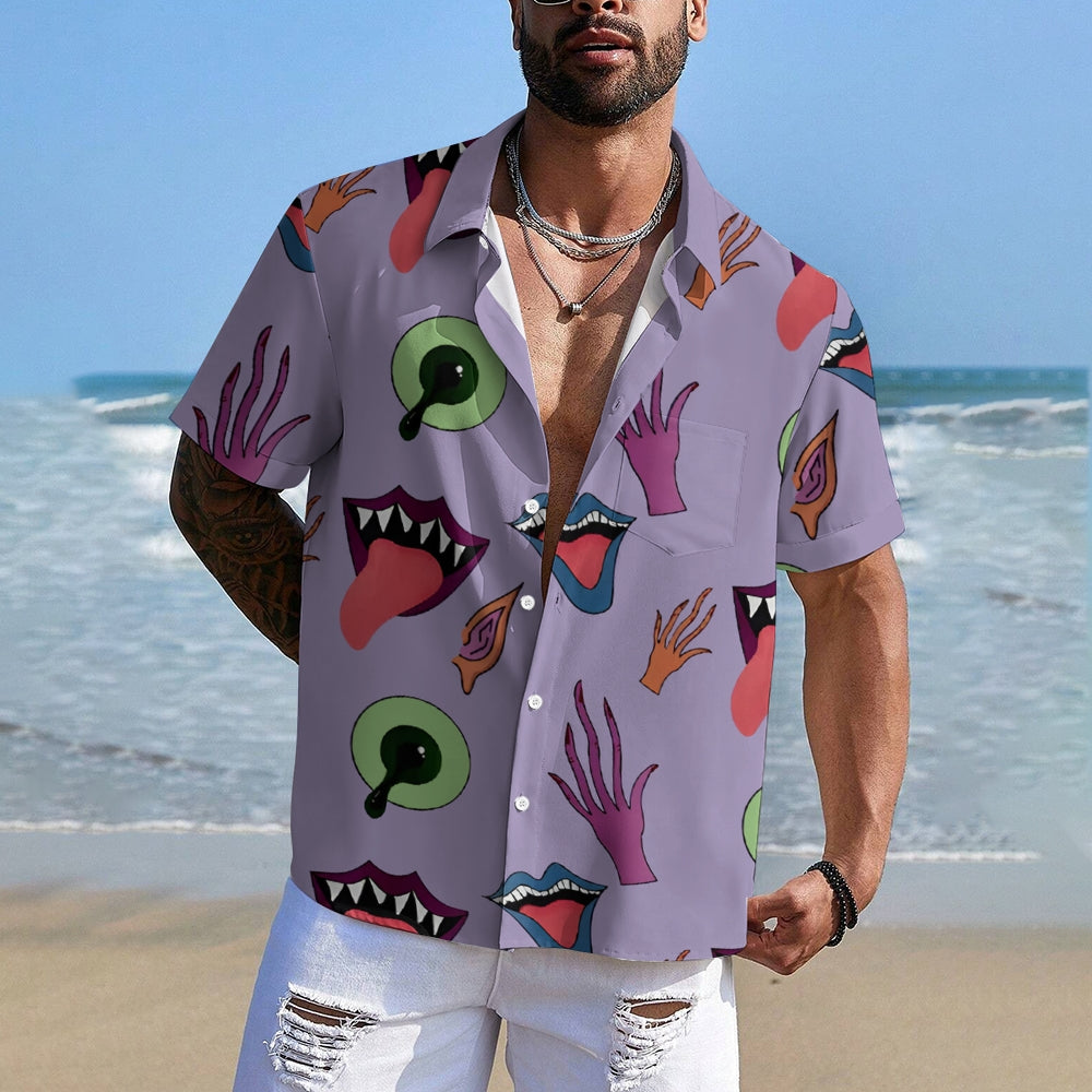 Men's Tongue Illustration Button-Up Shirt 2409007440