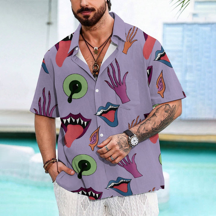 Men's Tongue Illustration Button-Up Shirt 2409007440