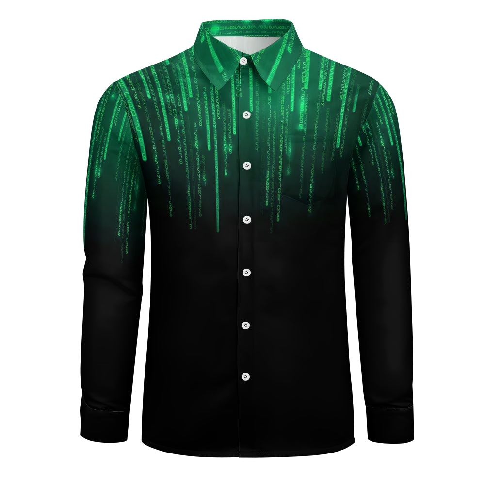 Men's Falling Random Numbers Pattern Print Button Down Long Sleeve Shirt 2409007443