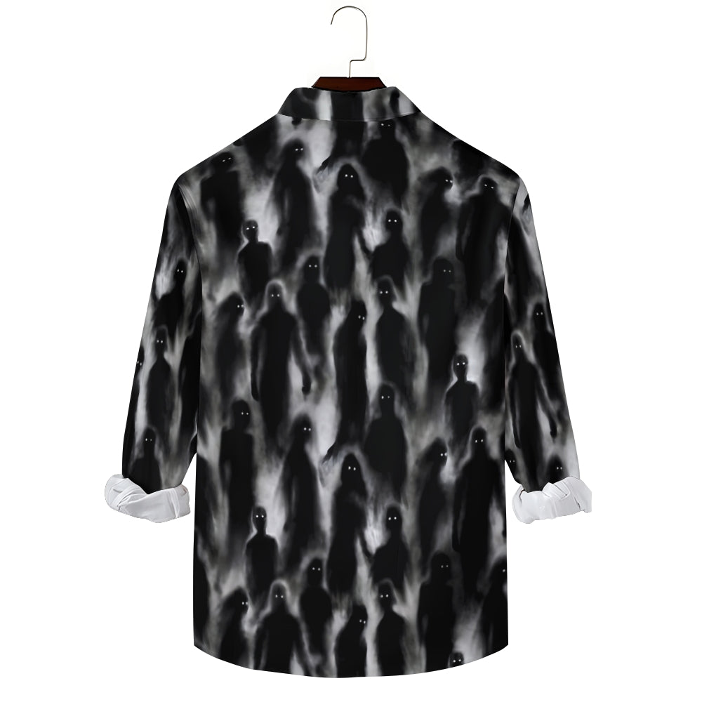 Men's Casual Shirt Darkness Ghost Print Button Down Long Sleeve Halloween Shirt 2409007447